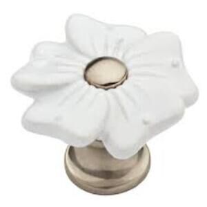 ONE Brainerd Petite Floral 1-3/8" White & Satin Nickel Traditional Cabinet Knob